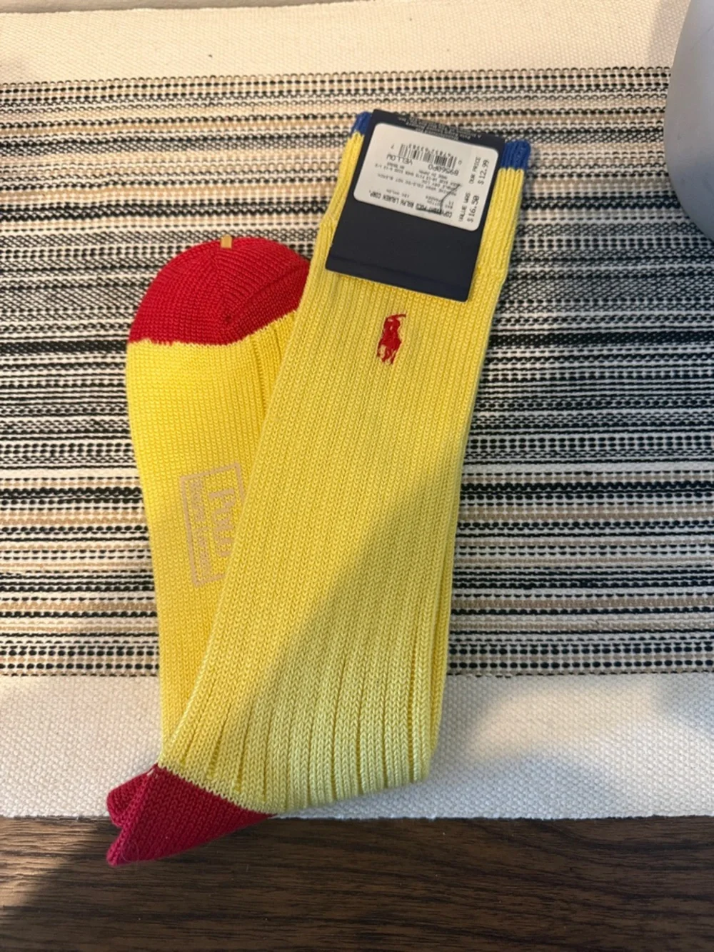 Vintage Polo Ralph Lauren Colorblock Socks Yellow Red Blue‎ Made in Japan NOS
